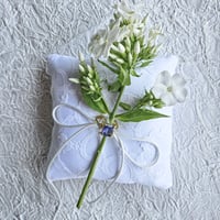 Image 2 of White Satin Ring Bearer Pillow with Netted Lace Overlay and Faux Pearl Accent