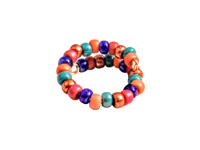 Image 2 of BLUE, ORANGE, RED, AND METALLIC COPPER MULTICOLOR BEADED WIRE WRAP RING (ITEM #2548)