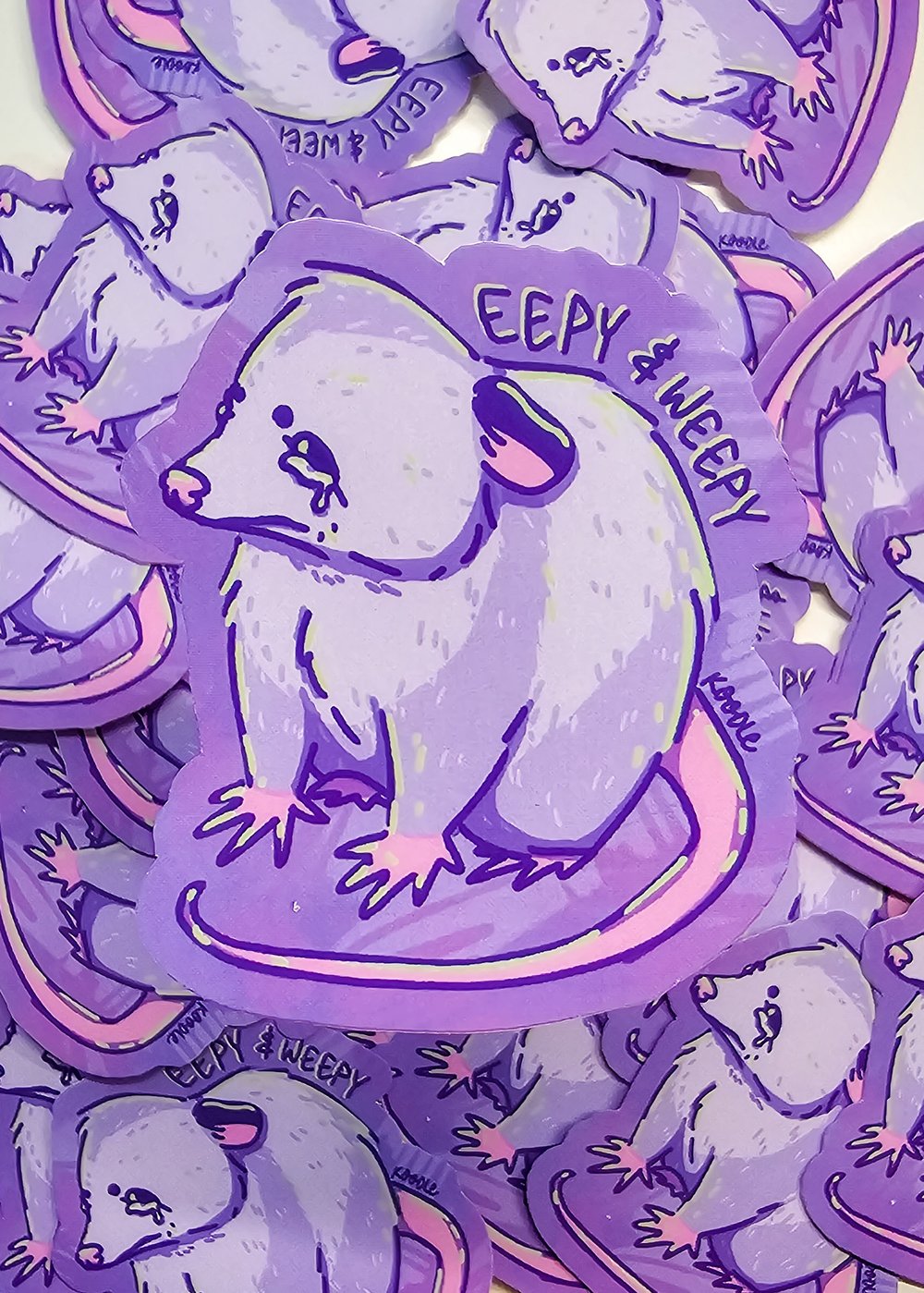 Image of Eepy & Weepy Crying Opossum Sticker (Matte Finish)