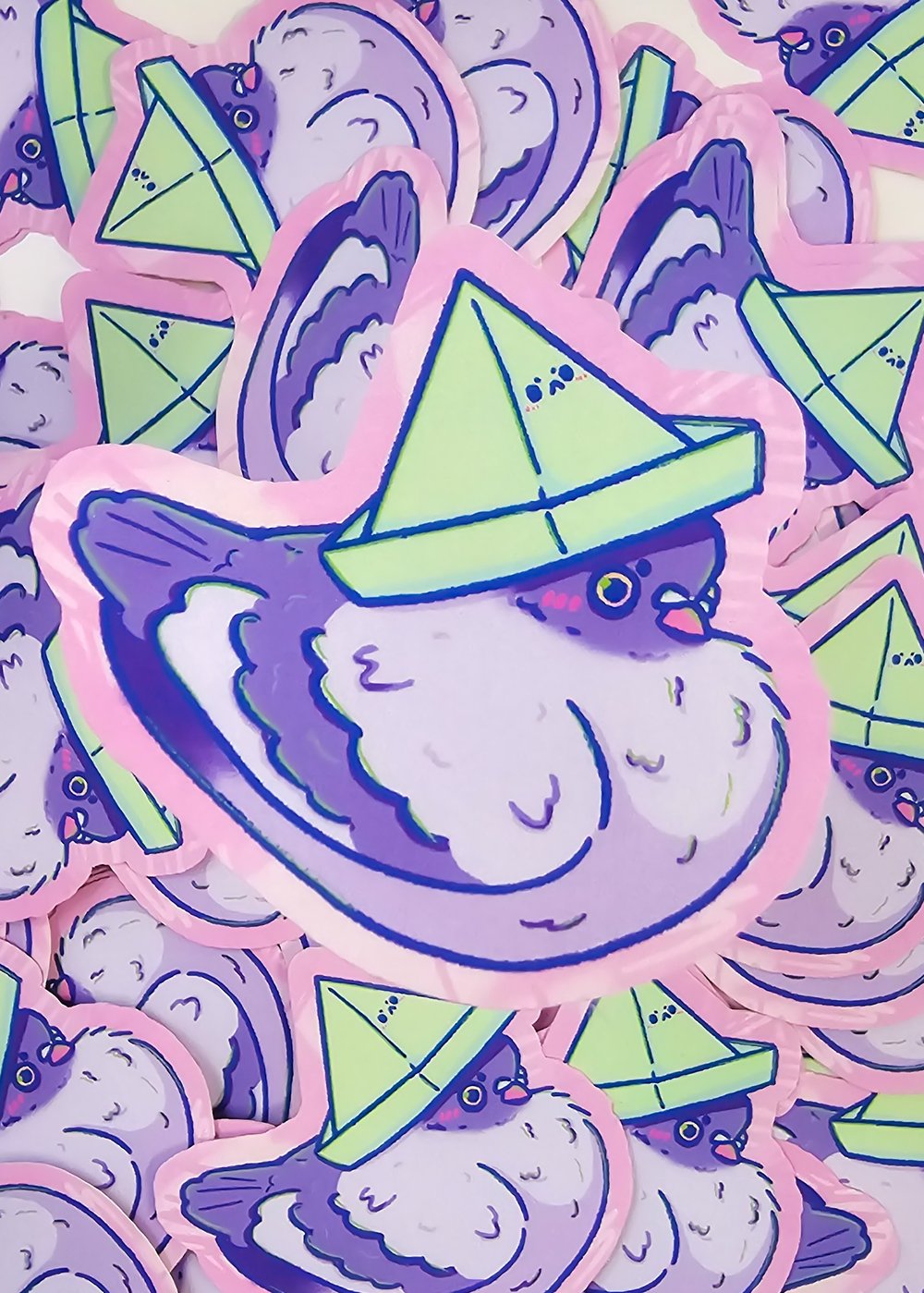 Image of Pigeon Wearing Paper Hat Sticker