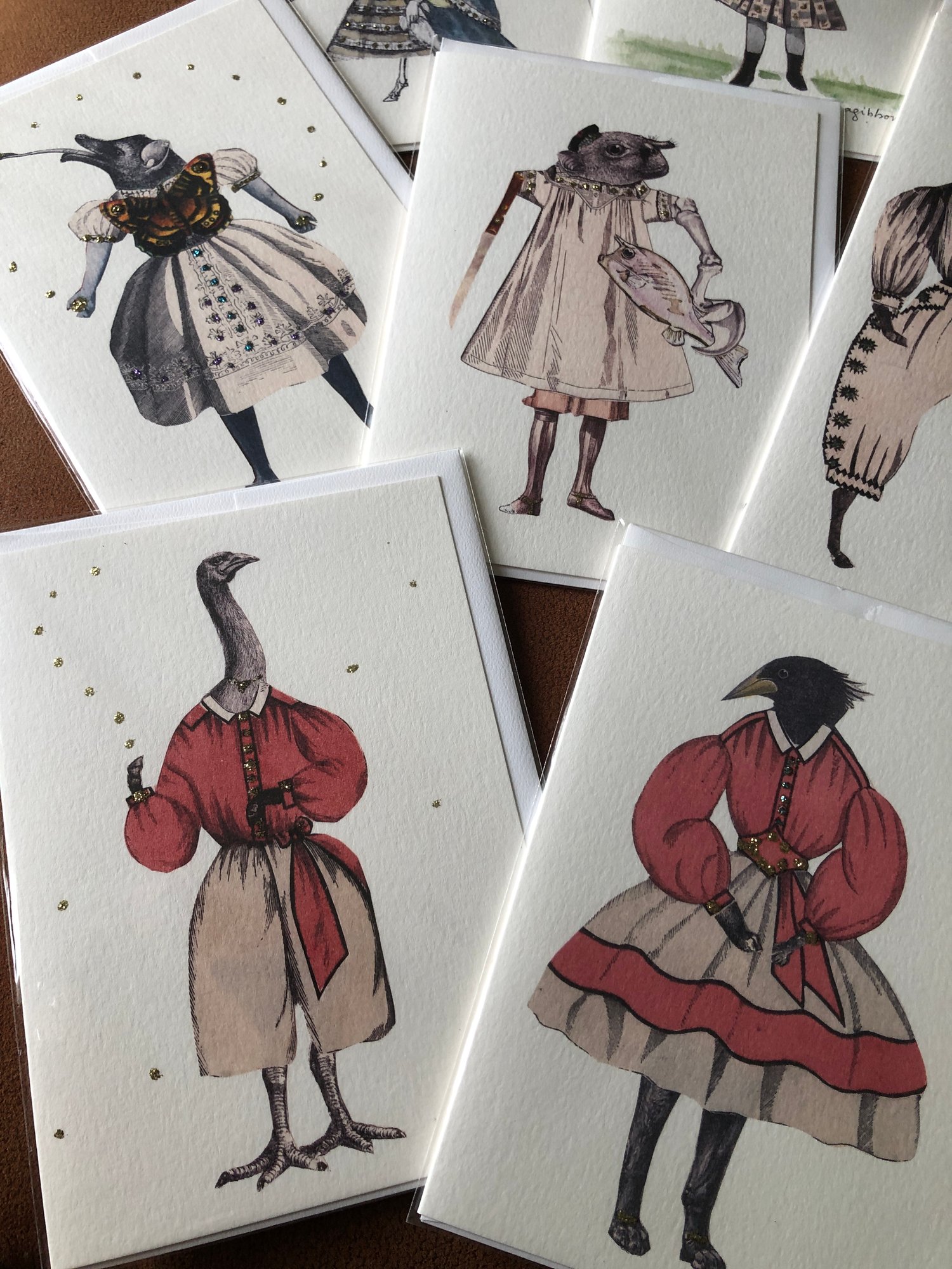 Image of SET#2 -  7 Blank Greeting Cards Exquisite Corpse Surreal Anthropomorphic Creatures 
