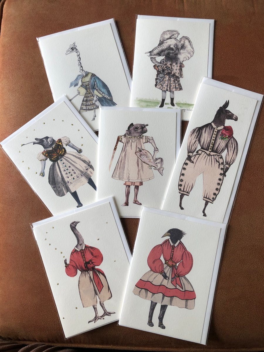 Image of SET#2 -  7 Blank Greeting Cards Exquisite Corpse Surreal Anthropomorphic Creatures 