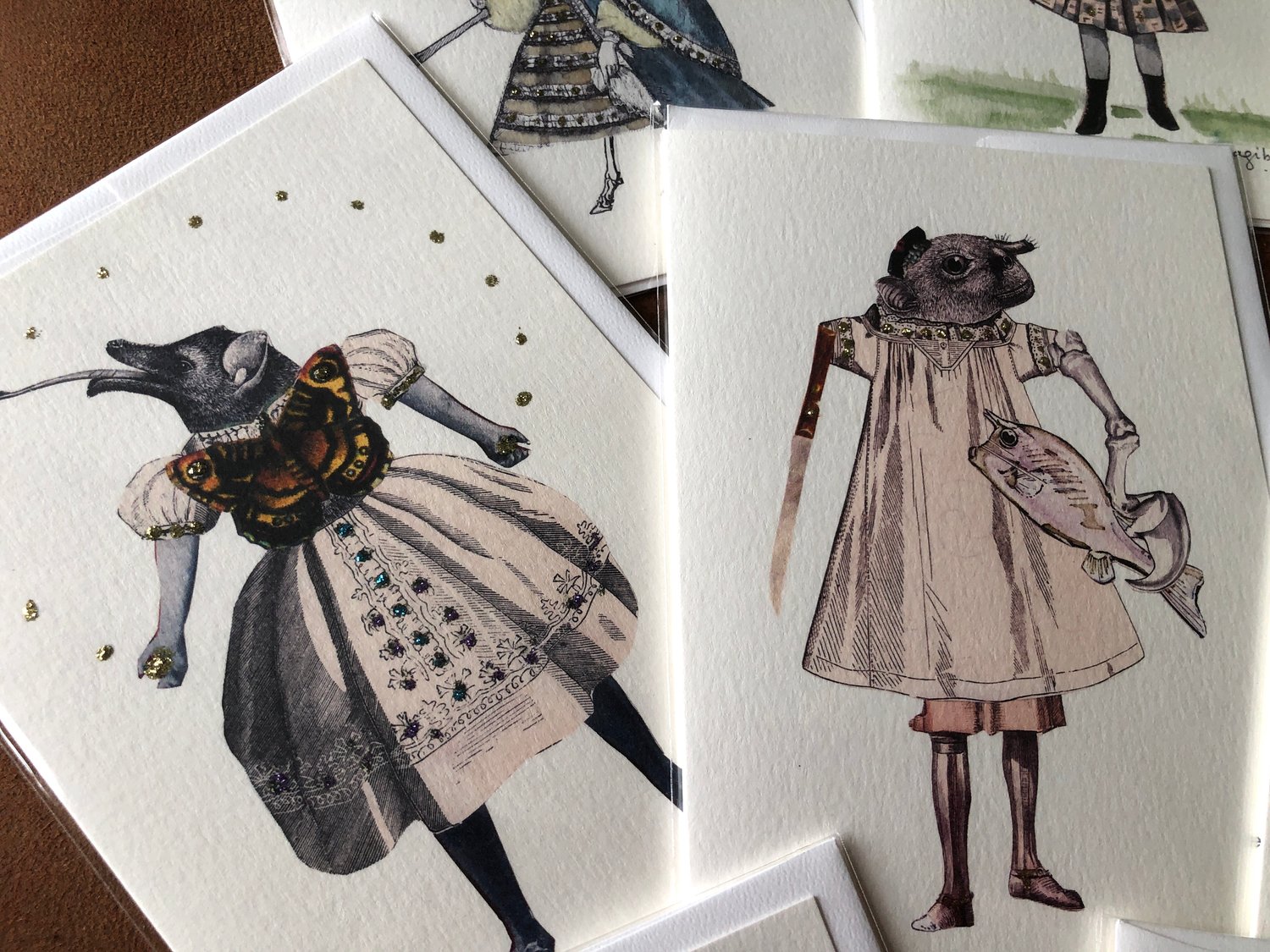 Image of SET#2 -  7 Blank Greeting Cards Exquisite Corpse Surreal Anthropomorphic Creatures 