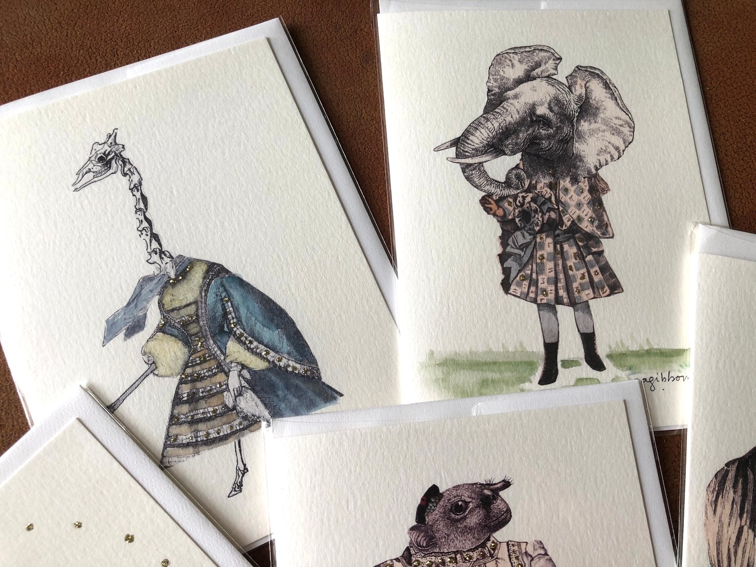 Image of SET#2 -  7 Blank Greeting Cards Exquisite Corpse Surreal Anthropomorphic Creatures 