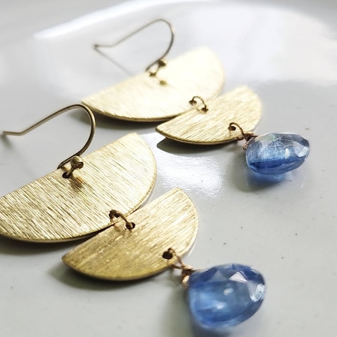 Image of Kyanite + Moon Phase Earrings