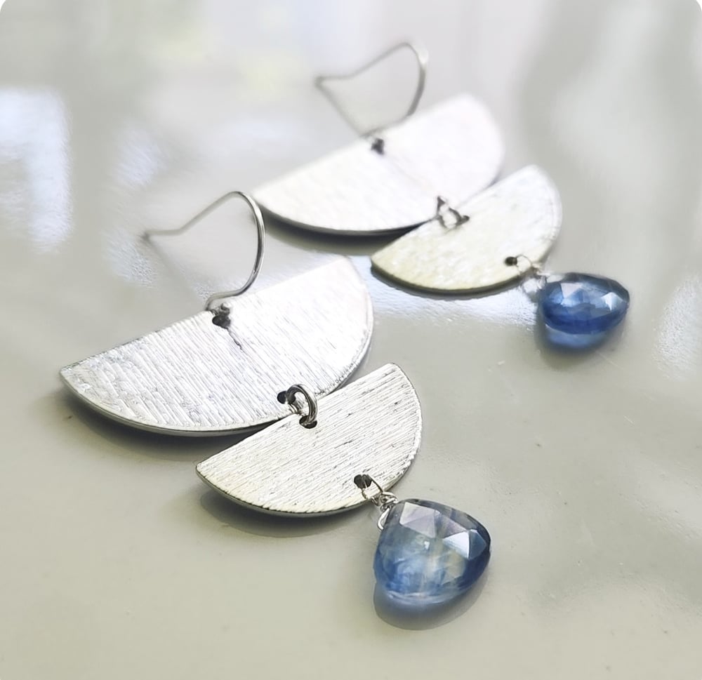 Image of Kyanite + Moon Phase Earrings
