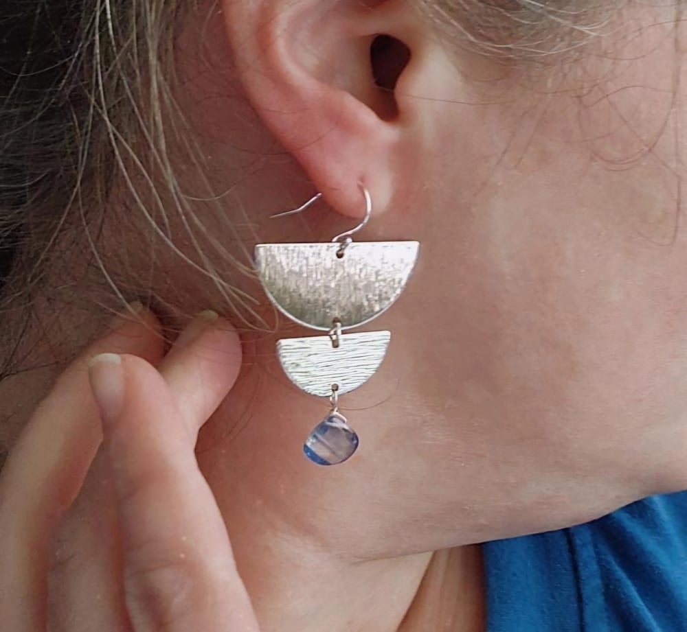 Image of Kyanite + Moon Phase Earrings