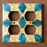 Collaged 4 Plug Outlet Plate Gold and Blue/Green