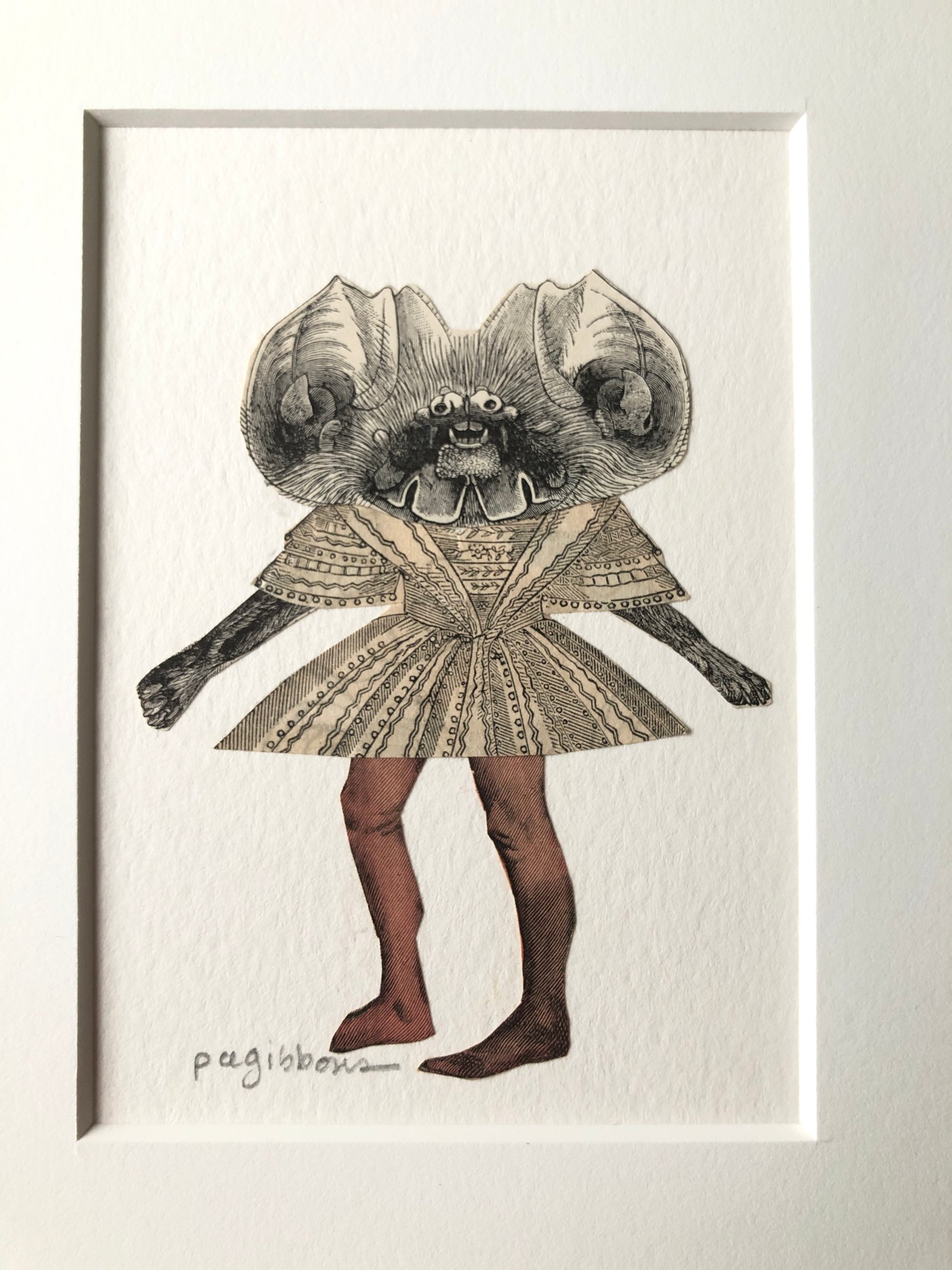 Image of BAT GIRL Antique Paper Collage Anthropomorphic Surreal