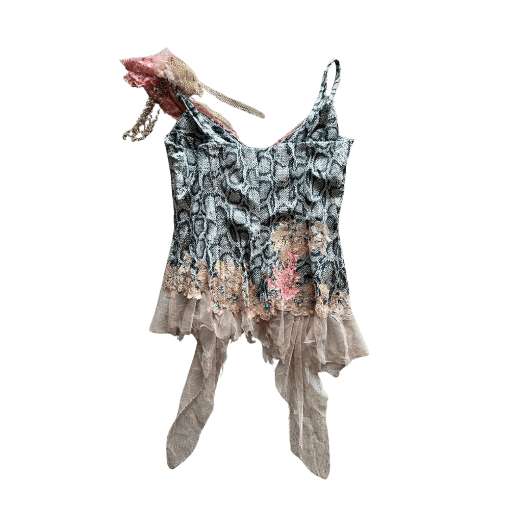 Image of MANDALAY SNAKE PRINT LACE EMBELLISHED FAIRY TOP