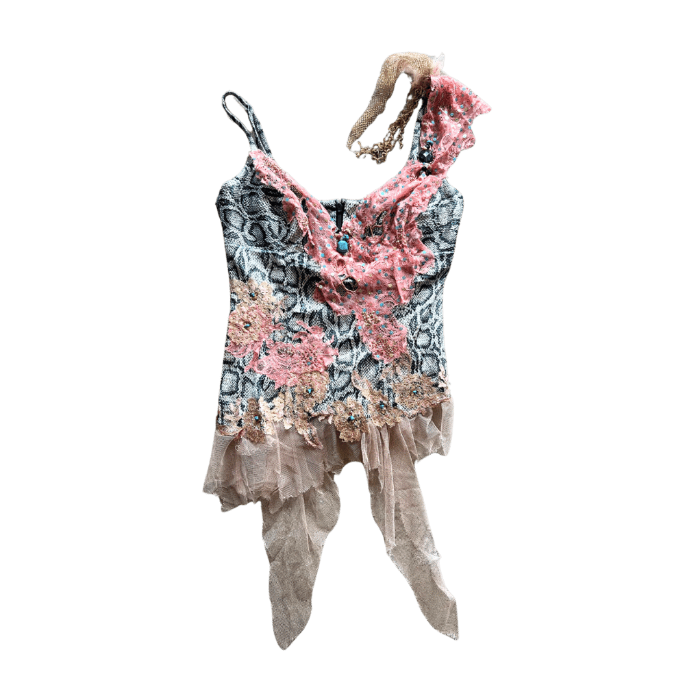 Image of MANDALAY SNAKE PRINT LACE EMBELLISHED FAIRY TOP
