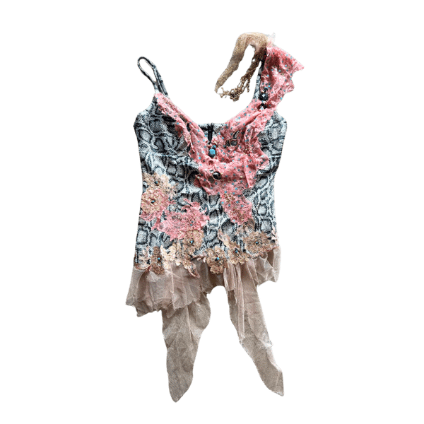 Image of MANDALAY SNAKE PRINT LACE EMBELLISHED FAIRY TOP