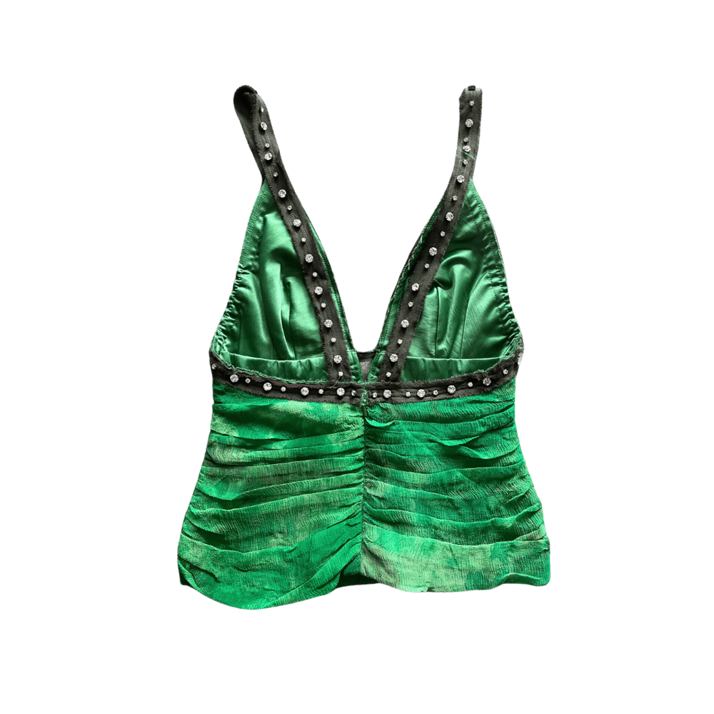 Image of MANDALAY GREEN SILK EMBELLISHED FAIRY TOP