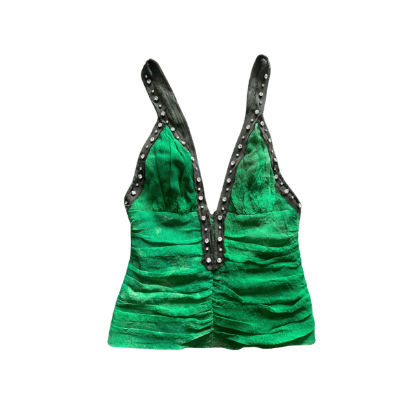 Image of MANDALAY GREEN SILK EMBELLISHED FAIRY TOP