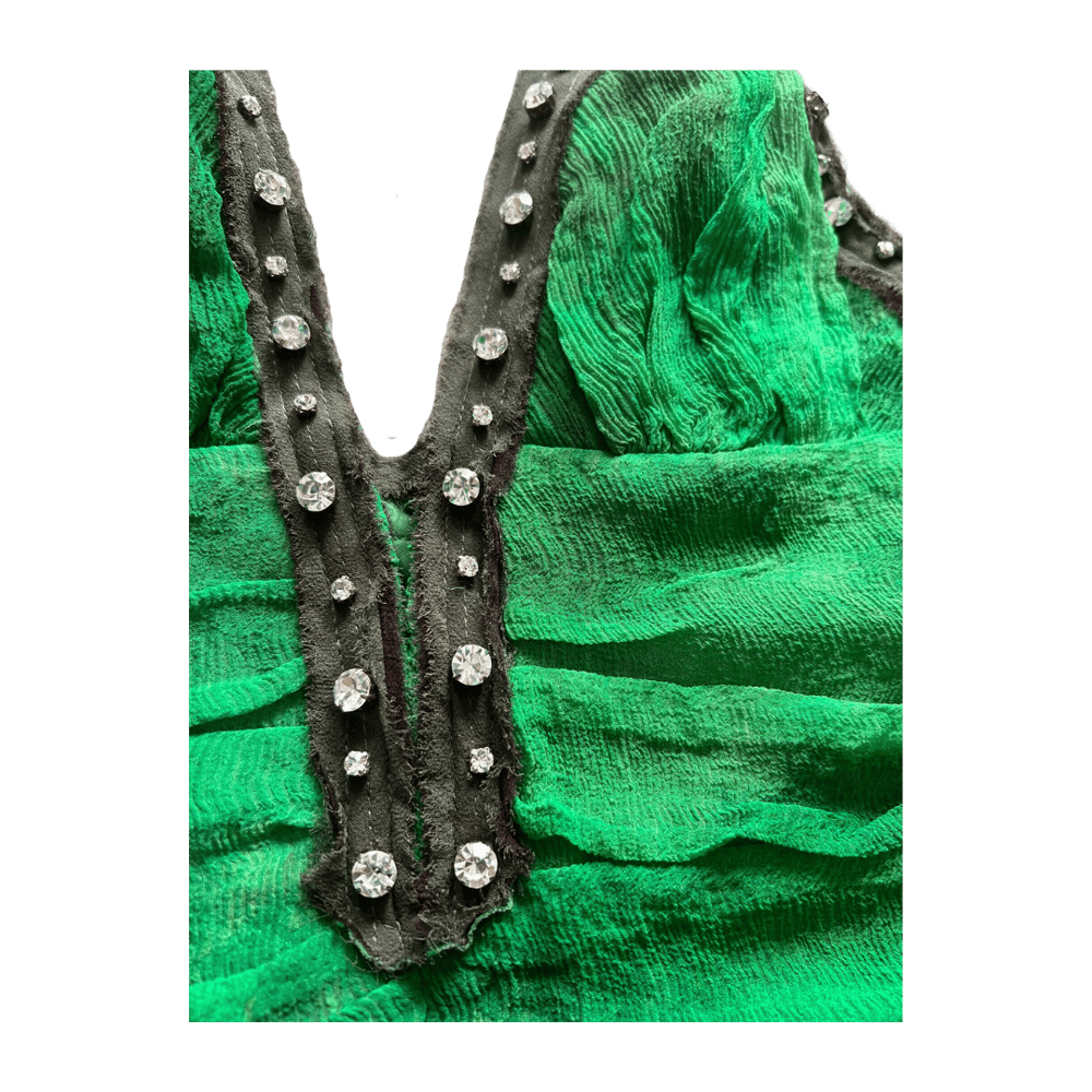 Image of MANDALAY GREEN SILK EMBELLISHED FAIRY TOP