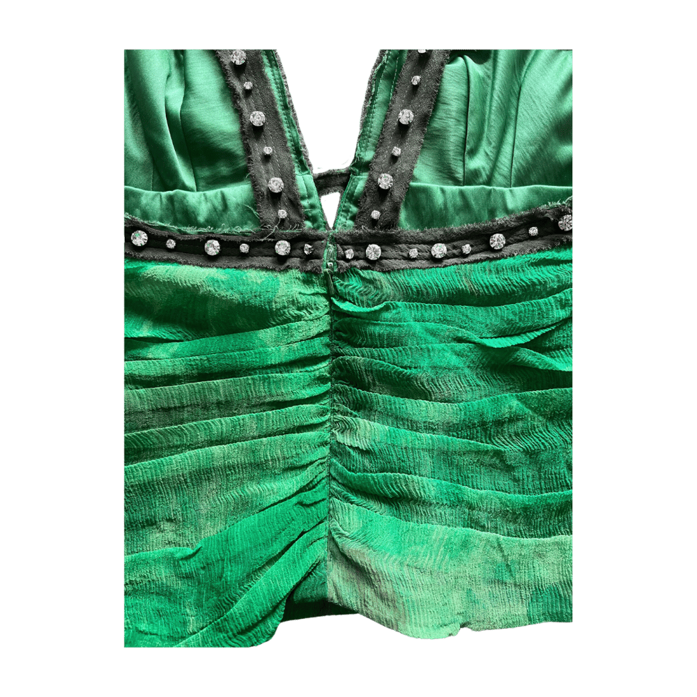 Image of MANDALAY GREEN SILK EMBELLISHED FAIRY TOP