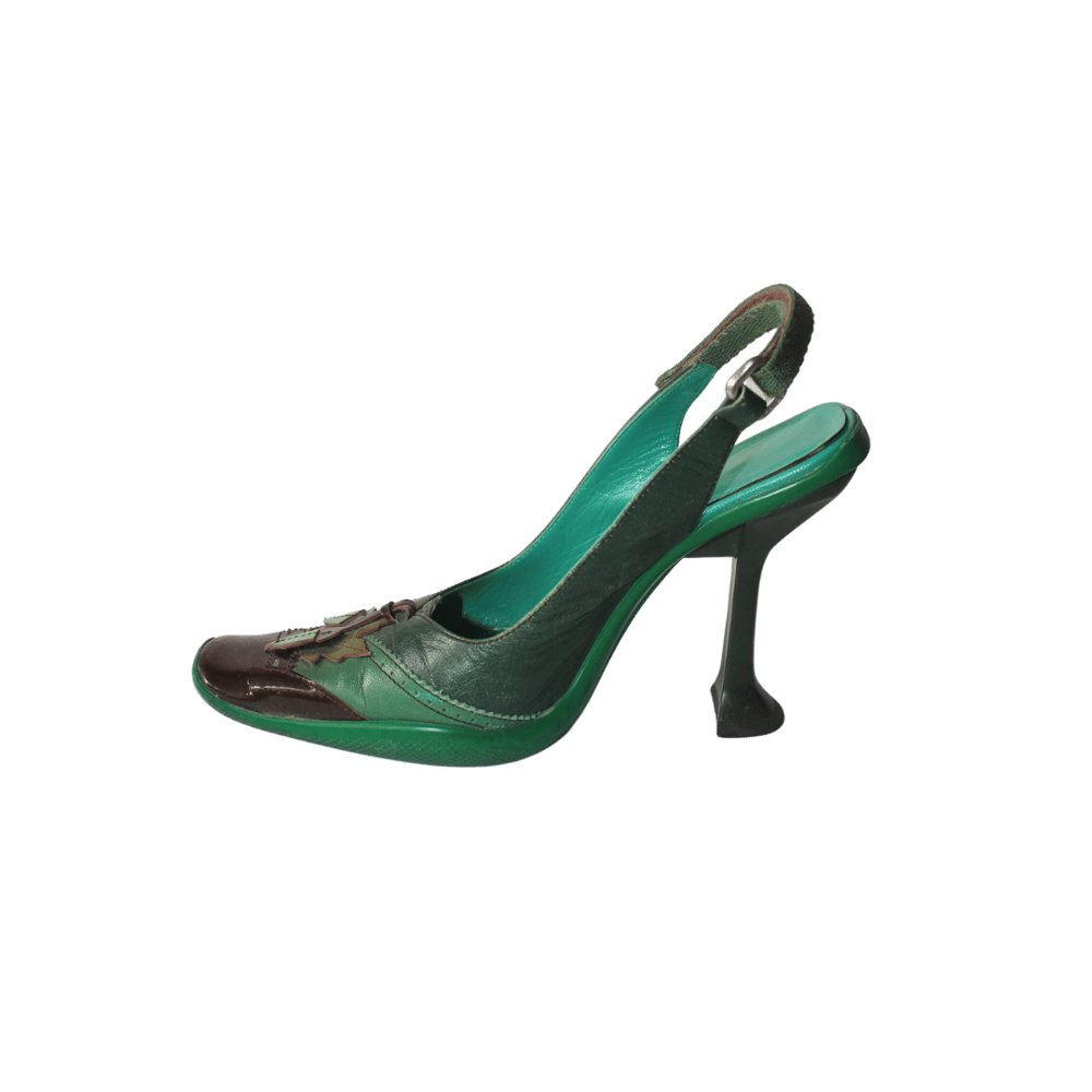 Image of PRADA FOREST GREEN LEATHER HEELS F/W 1999
