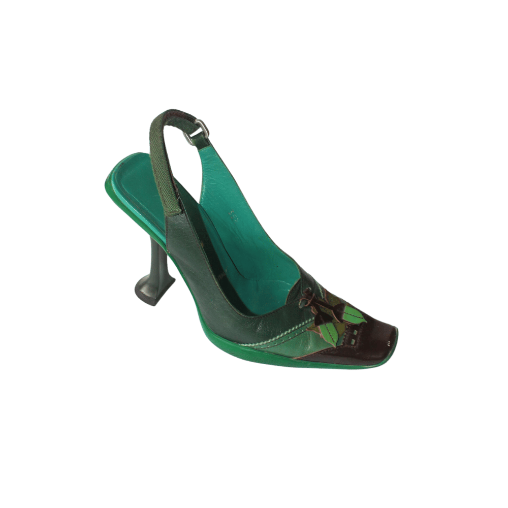 Image of PRADA FOREST GREEN LEATHER HEELS F/W 1999