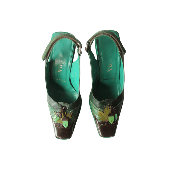 Image of PRADA FOREST GREEN LEATHER HEELS F/W 1999