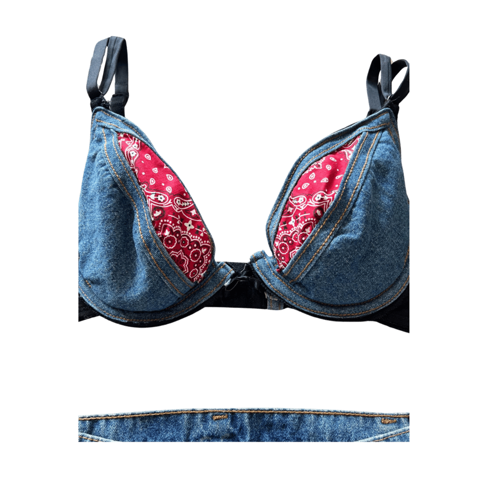 Image of FREDERICK'S OF HOLLYWOOD DENIM LINGERIE COSTUME SET