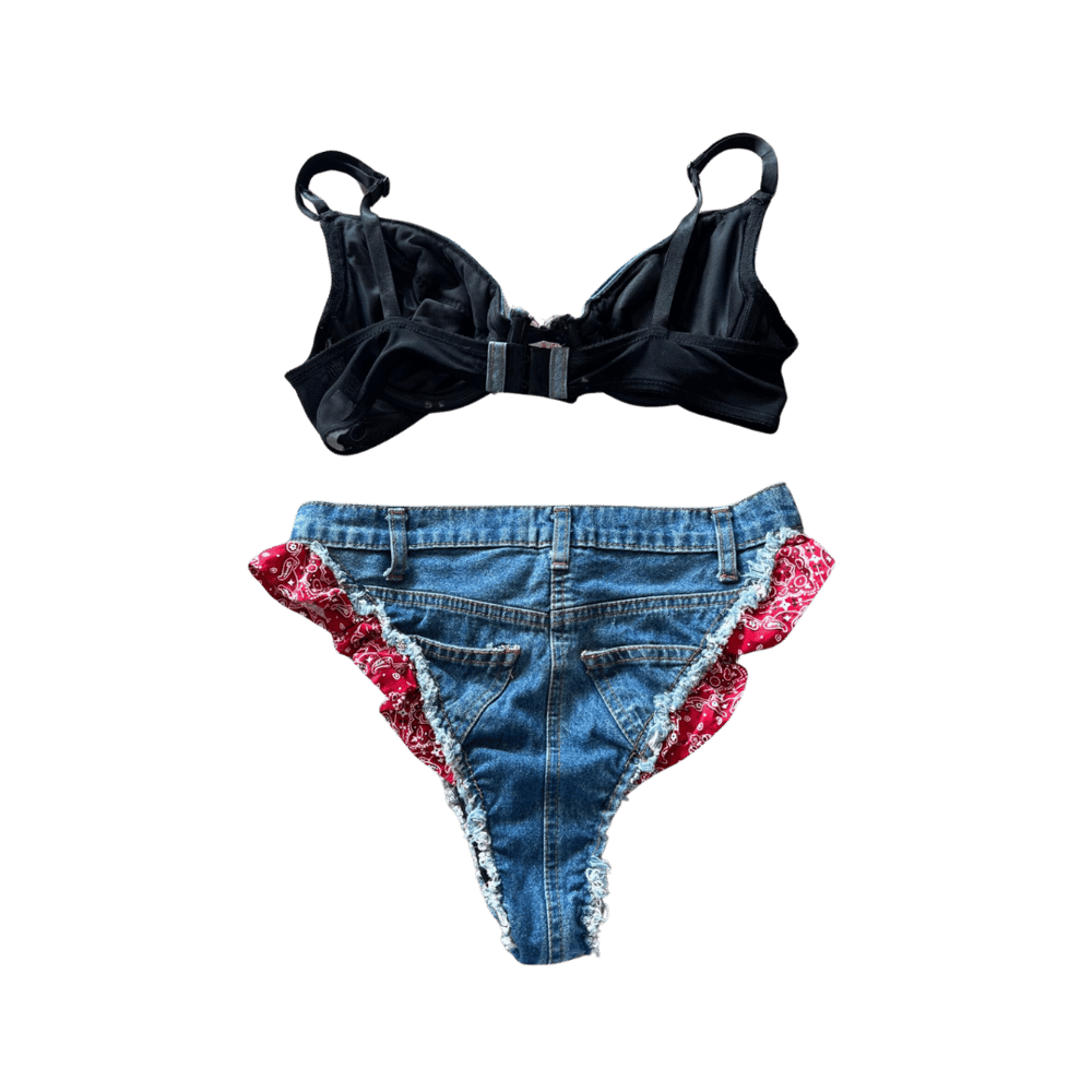 Image of FREDERICK'S OF HOLLYWOOD DENIM LINGERIE COSTUME SET