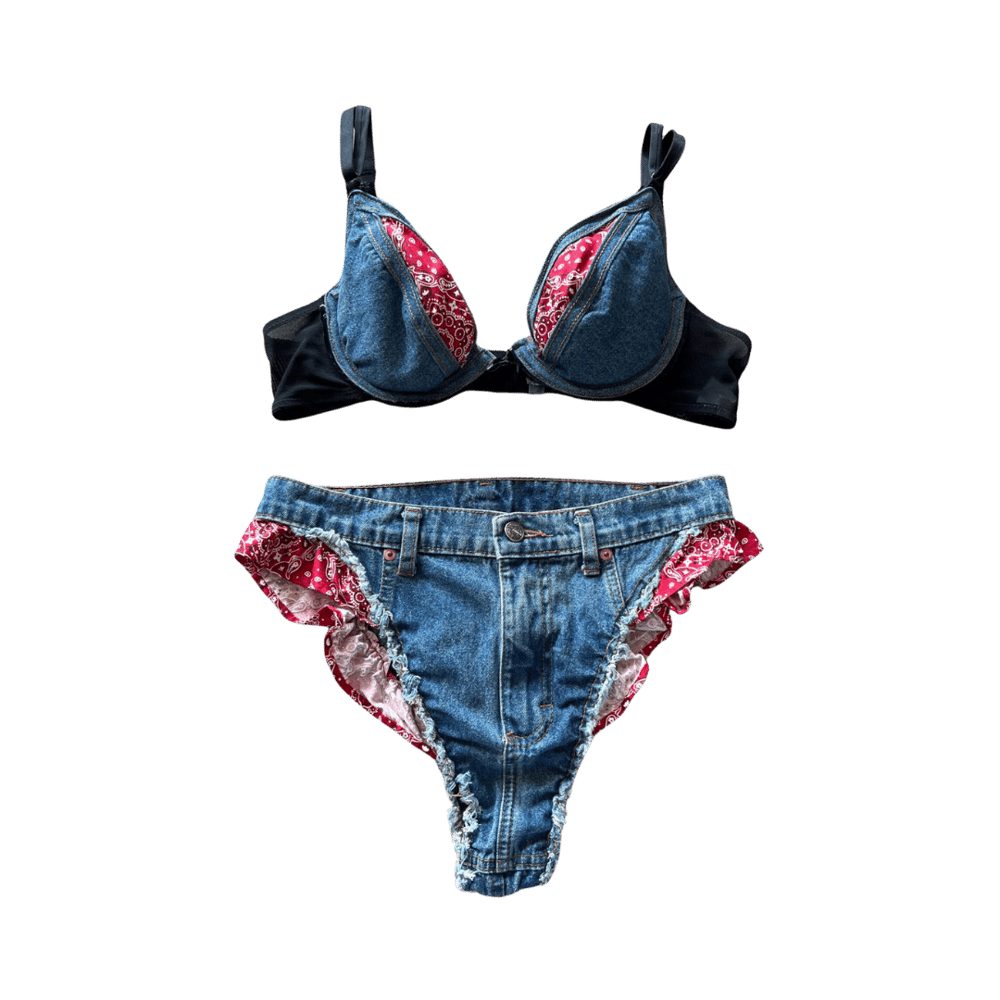 Image of FREDERICK'S OF HOLLYWOOD DENIM LINGERIE COSTUME SET