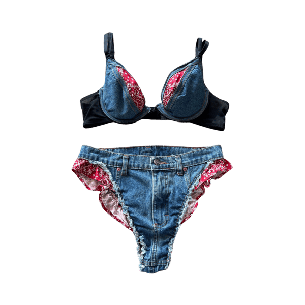 Image of FREDERICK'S OF HOLLYWOOD DENIM LINGERIE COSTUME SET