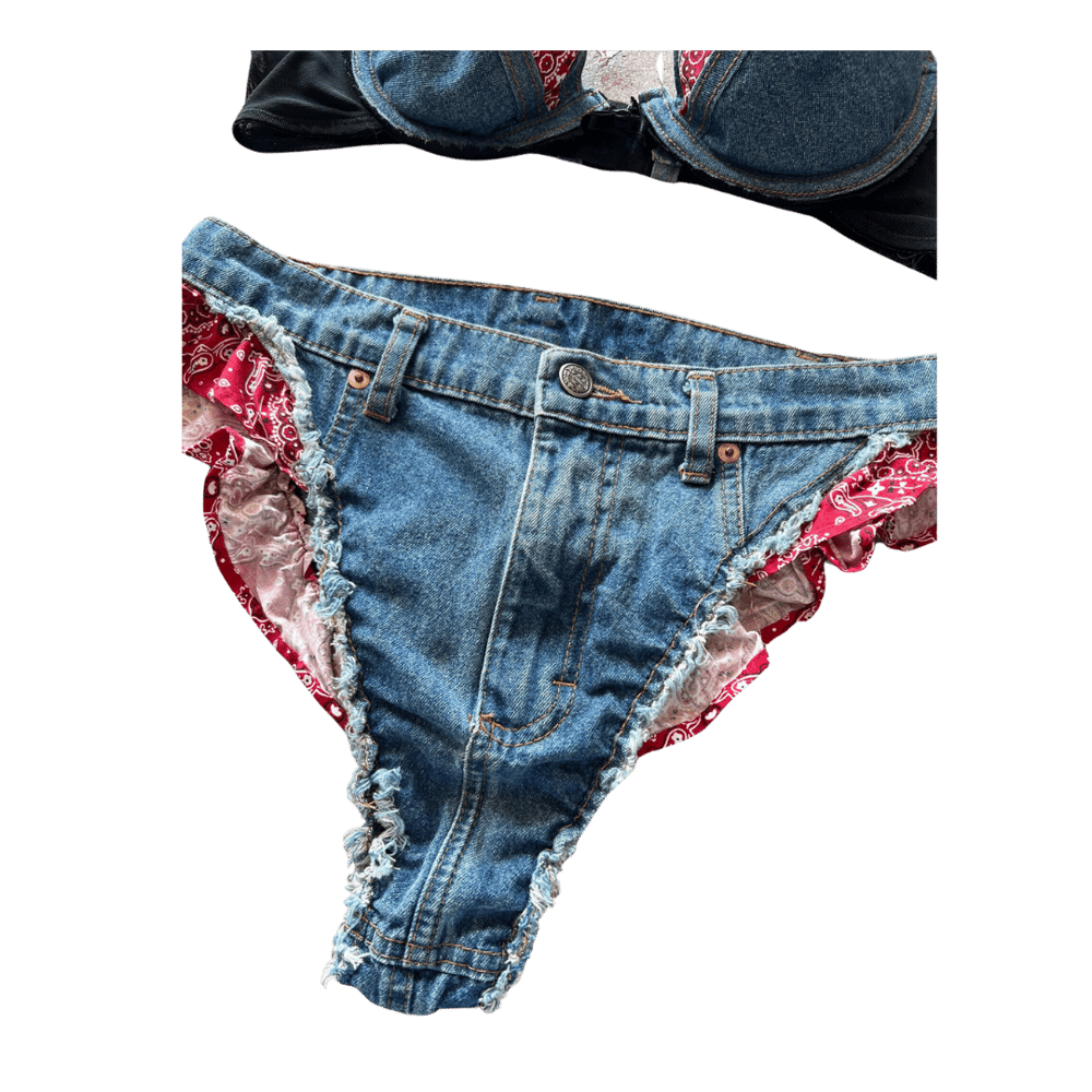 Image of FREDERICK'S OF HOLLYWOOD DENIM LINGERIE COSTUME SET