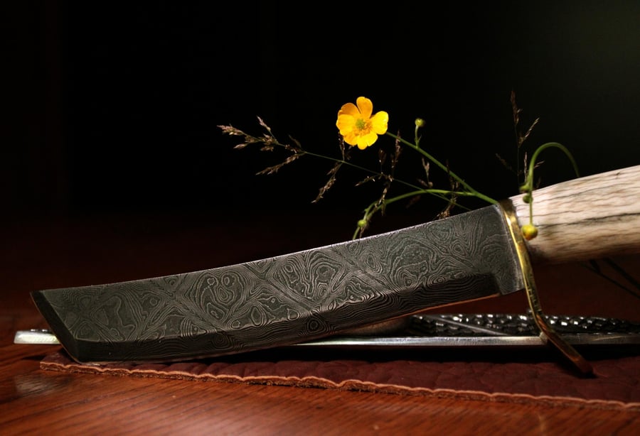 Image of Mosaic Damascus Japanese Tanto Knife