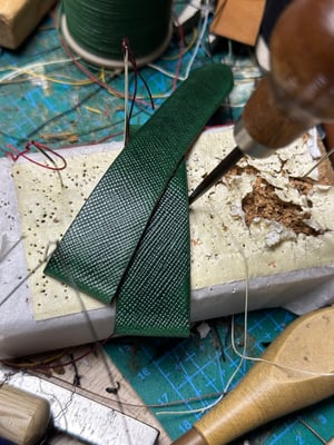 Image of Green Marbled Saffiano Watch Strap