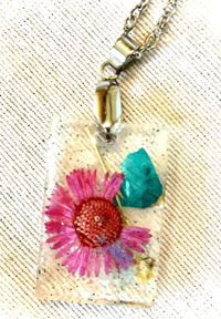 Image 1 of Rose's Crafts - necklace pendant, rectangle or square with flowers