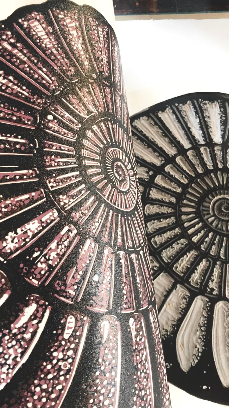 Ammonite linocut print - 5 colours