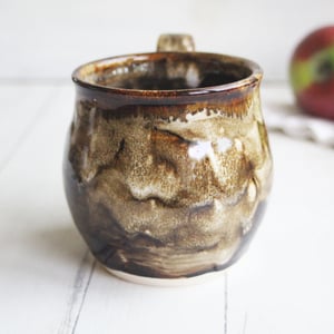 Image of Handmade Pottery Mug in Brown and Black Rustic Glazes, 16 oz. Ceramic Coffee Cup Made in USA