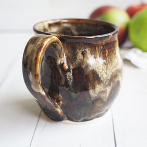 Image of Handmade Pottery Mug in Brown and Black Rustic Glazes, 16 oz. Ceramic Coffee Cup Made in USA