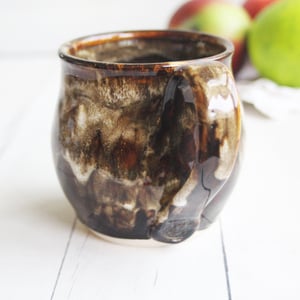 Image of Handmade Pottery Mug in Brown and Black Rustic Glazes, 16 oz. Ceramic Coffee Cup Made in USA