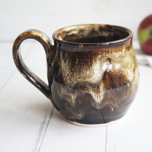 Image of Handmade Pottery Mug in Brown and Black Rustic Glazes, 16 oz. Ceramic Coffee Cup Made in USA