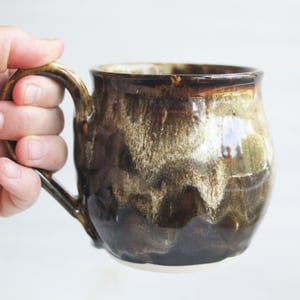 Image of Handmade Pottery Mug in Brown and Black Rustic Glazes, 16 oz. Ceramic Coffee Cup Made in USA