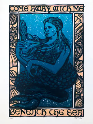 'The Mermaid of Zennor' linocut print 