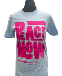 Image of Distressed Peace Now Logo T-Shirt - Pink on Blue