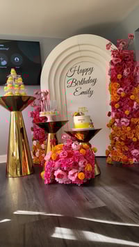 Image 5 of HOT PINK AND ORANGE  Silk Flowers and White Backdrop 