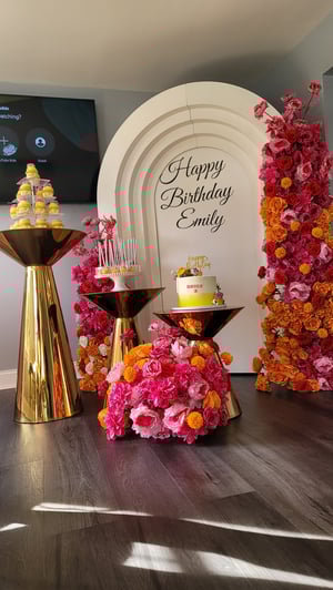Image of HOT PINK AND ORANGE  Silk Flowers and White Backdrop 