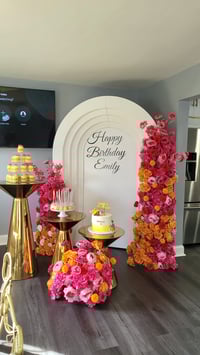 Image 1 of HOT PINK AND ORANGE  Silk Flowers and White Backdrop 