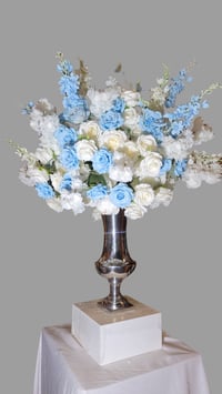 Image 1 of Baby blue and white Silk flower Centerpiece 