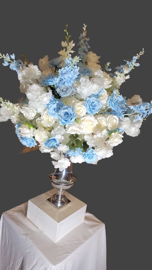 Image of Baby blue and white Silk flower Centerpiece 