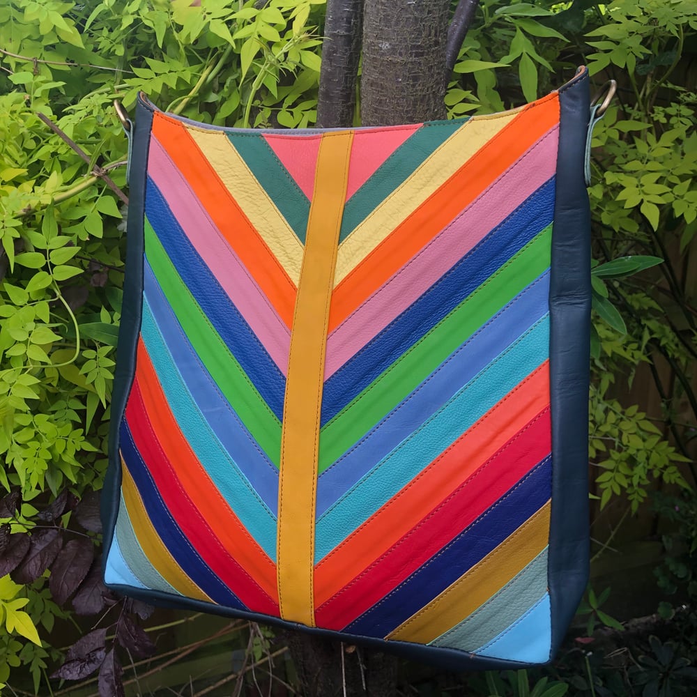 Image of Harlequin Collection - Multi-Coloured Recycled Striped Tote  #26A 