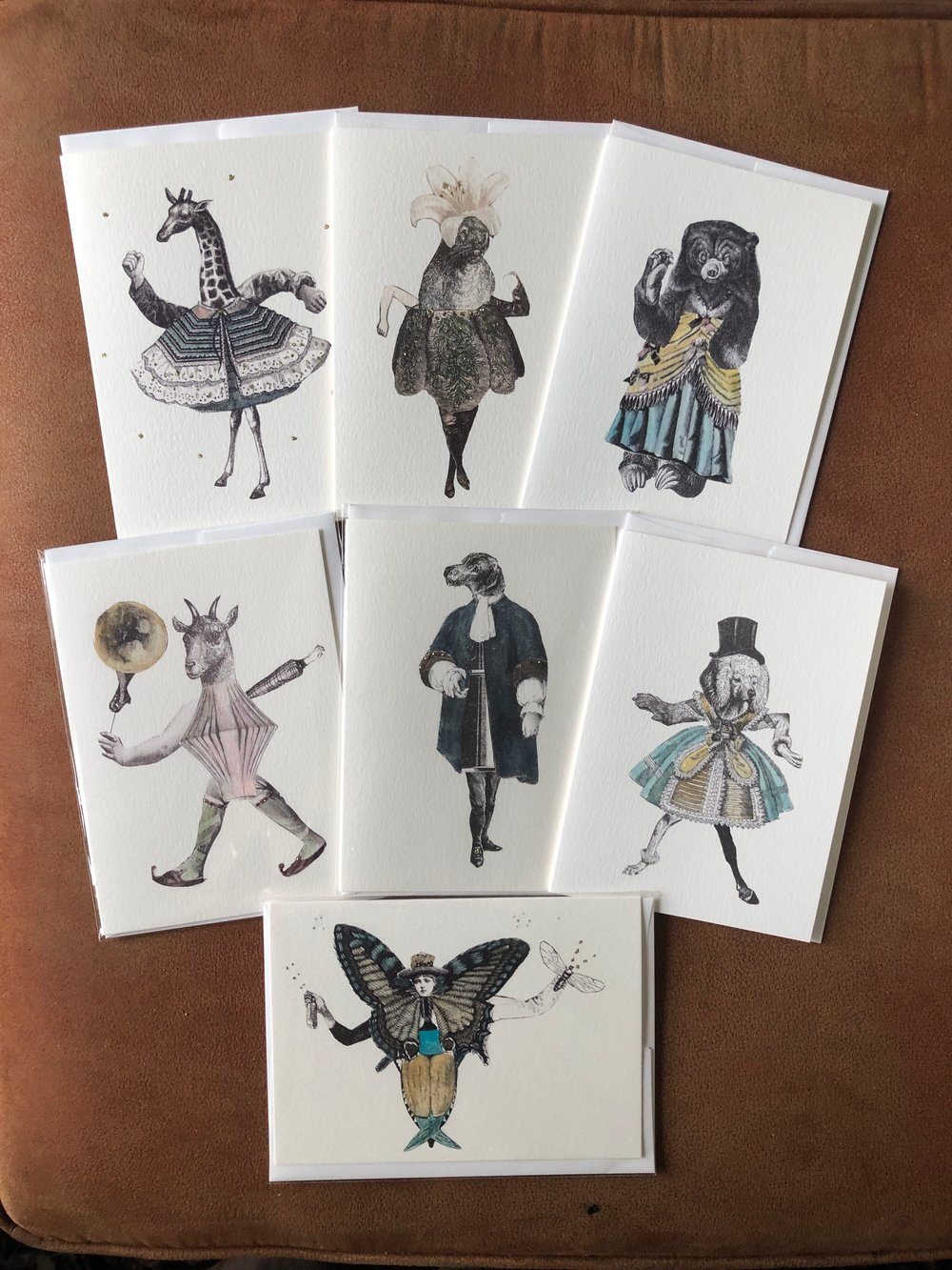 Image of Set #3 - 7 Blank Greeting Cards Exquisite Corpse Surreal Anthropomorphic Creatures