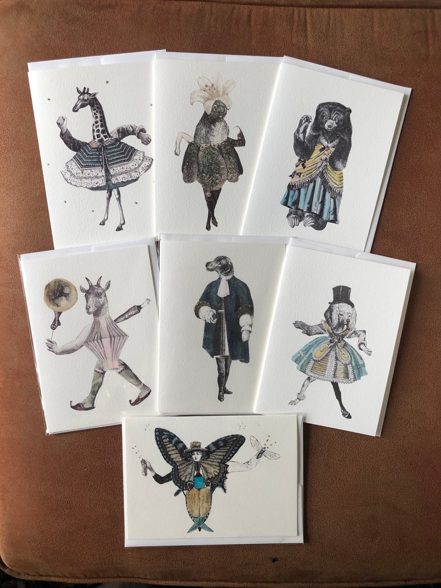 Image of Set #3 - 7 Blank Greeting Cards Exquisite Corpse Surreal Anthropomorphic Creatures