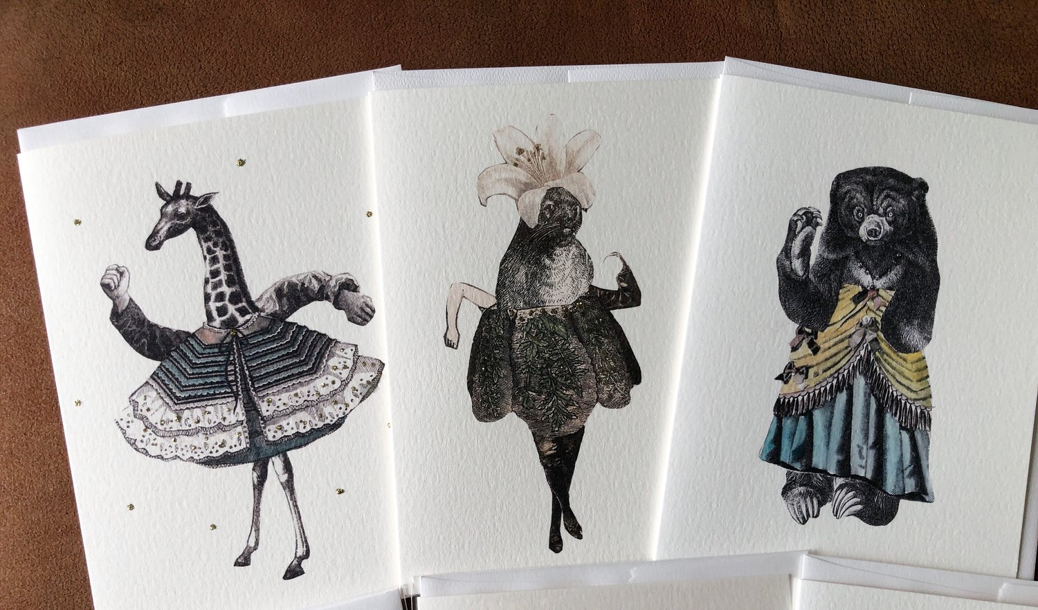 Image of Set #3 - 7 Blank Greeting Cards Exquisite Corpse Surreal Anthropomorphic Creatures