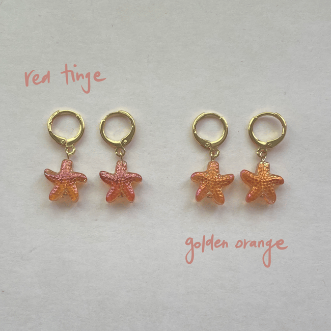 aquatic glass starfish huggie hoop earrings