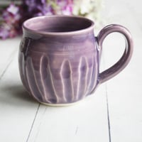 Image 1 of Hand Carved Lilac Stoneware Mug, Unique Pottery Mug, Made in USA